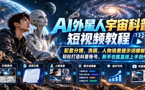 AI外星人宇宙科普短视频教程：分镜洗稿提示词模板，新手也能做