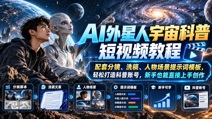 AI外星人宇宙科普短视频教程：分镜洗稿提示词模板，新手也能做