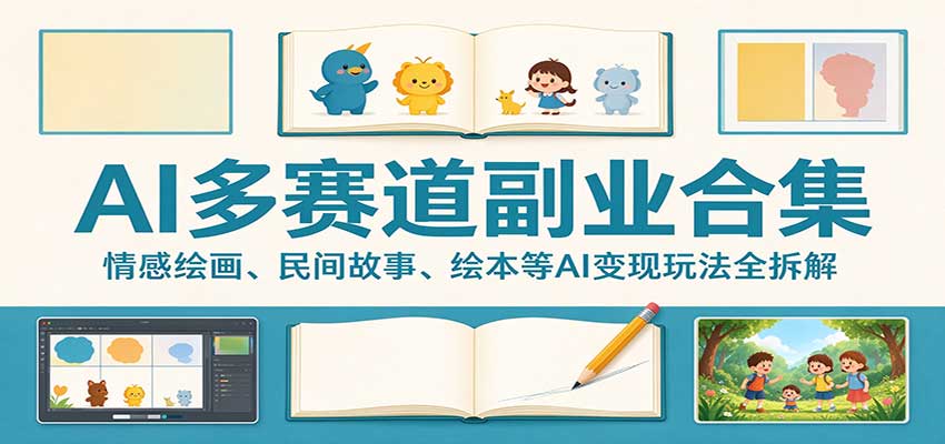 AI多赛道副业合集：情感绘画、民间故事、绘本等AI变现玩法全拆解，新手居家增收