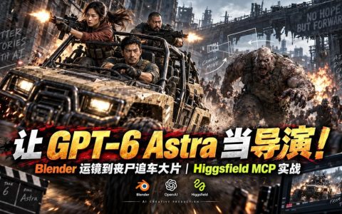 GPT-6 Astra导演实战：Blender运镜+Higgsfield AI视频生成丧尸追车