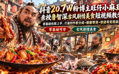 抖音20.7W粉博主亲授鲁智深古风剧情美食短视频剪辑教程零基础可学