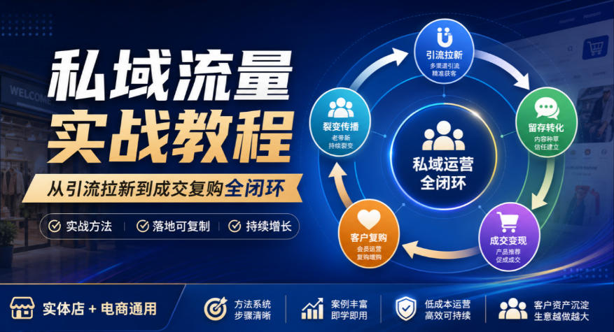 私域流量实战教程：45节引流拉新到成交复购全闭环，实体店电商通用