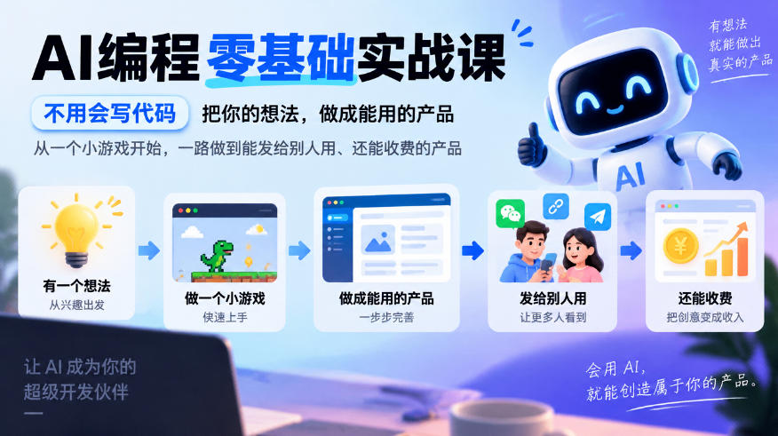 AI编程零基础实战课：零代码用Trae/豆包做产品，从游戏到能收费的AI SaaS上线
