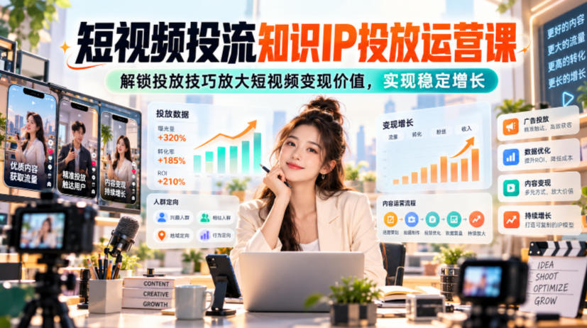 短视频投流知识IP投放运营课：微信豆实操与ROI数据分析，破解投产低放量难