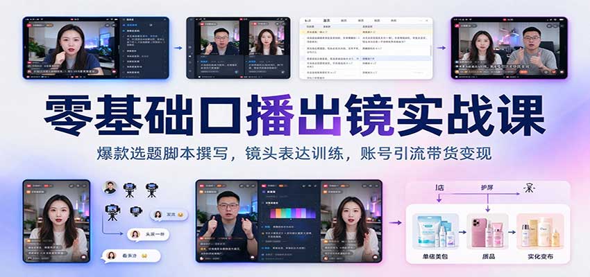 零基础口播短视频实战课：爆款选题脚本撰写与镜头表达训练，账号引流带货变现