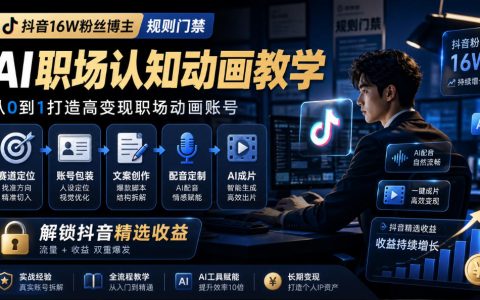 抖音16万粉博主AI职场认知动画课，从定位包装到配音成片解锁精选收益