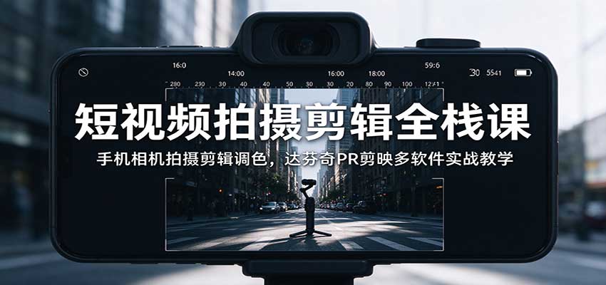 短视频拍摄剪辑全栈课：手机相机+达芬奇PR剪映实战，从拍摄到调色系统学