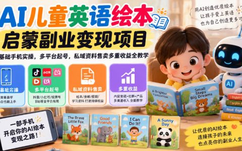 AI儿童英语绘本启蒙副业：零基础手机实操多平台起号私域变现