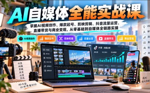 AI自媒体实战课：DeepSeek+即梦AI视频创作、抖音起号剪辑、直播带货变现实操