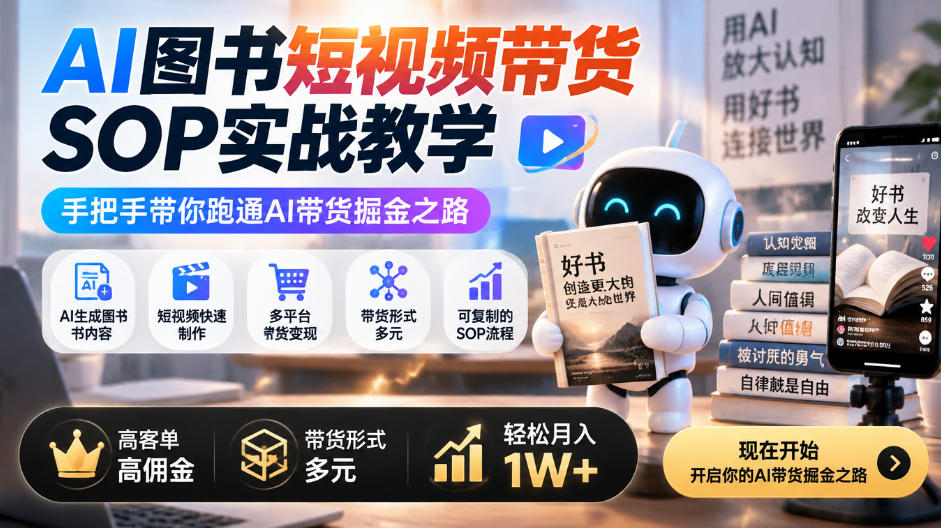 AI图书短视频带货SOP实战，不露脸不囤货，普通人变现1W+