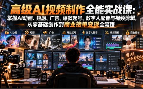 AI视频制作实战课：零基础学AI动画短剧广告与数字人配音剪辑变现