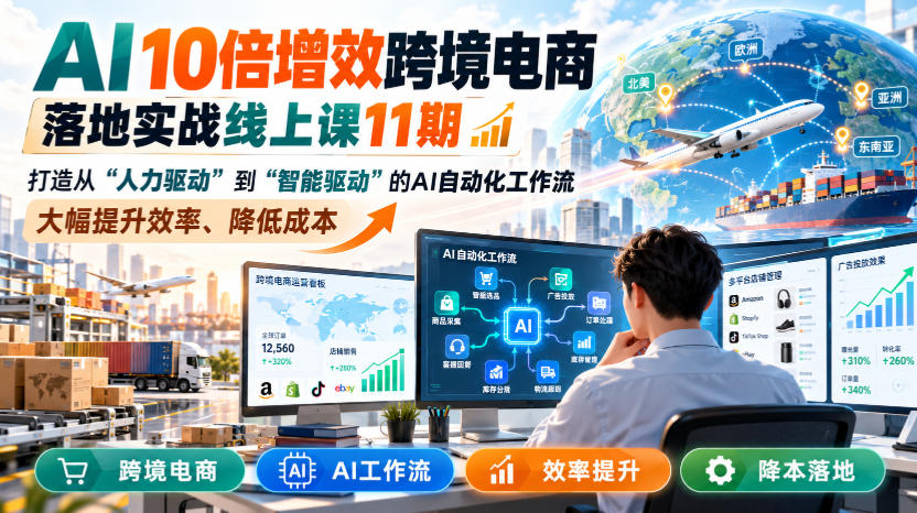 AI 10倍增效跨境电商实战课11期：ChatGPT+DeepSeek+SD打造选品文案广告客服AI自动化工作