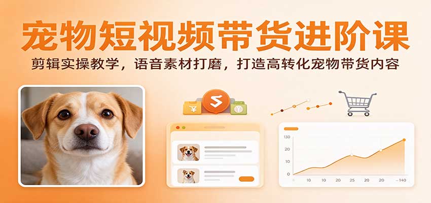 宠物短视频带货剪辑实操+语音打磨课，零基础也能做高转化内容