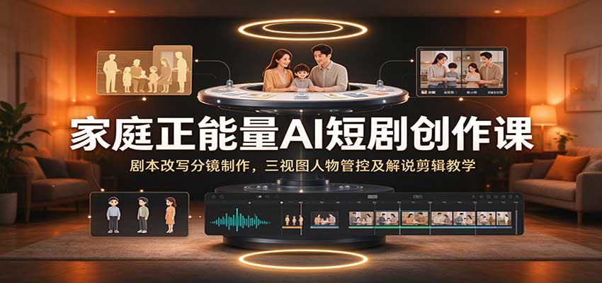 家庭正能量短剧AI创作课：剧本分镜三视图与解说剪辑全流程