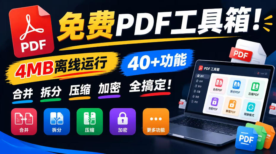 免费PDF工具箱推荐：4MB离线运行，40+功能合并拆分压缩加密全搞定