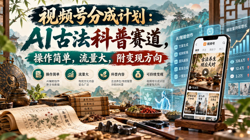 视频号分成计划：AI古法科普赛道，零基础批量做视频变现