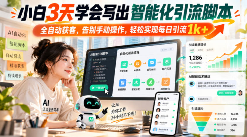 小白3天学会智能化引流脚本编写，自动化获客告别手动操作日引1方法