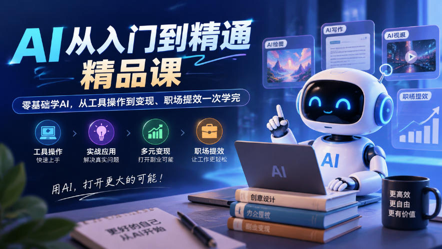 零基础AI从入门到精通：Deepseek+豆包+即梦+可灵工具实操与变现提效课