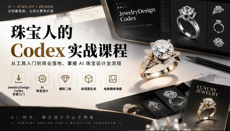 珠宝人的Codex实战课｜JewelryDesign安装入门+AI珠宝设计二创多视图电商海报