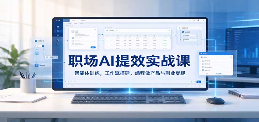 职场AI提效实战课：智能体训练+工作流搭建+AI编程与副业变现