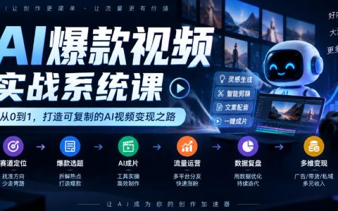 AI爆款视频实战系统课｜赛道定位+爆款选题+AI成片+流量运营+数据复盘+多维变现全链路