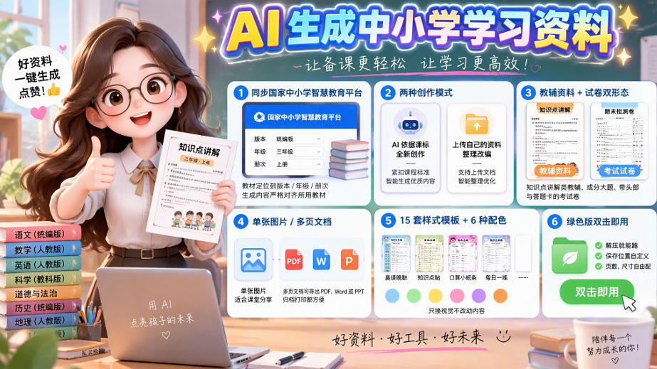 AI教辅资料创作台：同步国家中小学智慧平台一键生成图文教辅和试卷