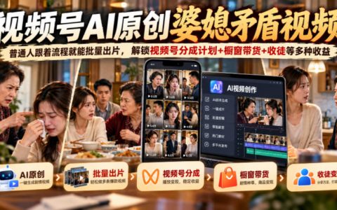视频号AI婆媳矛盾视频教程，普通人批量出片解锁分成带货收徒