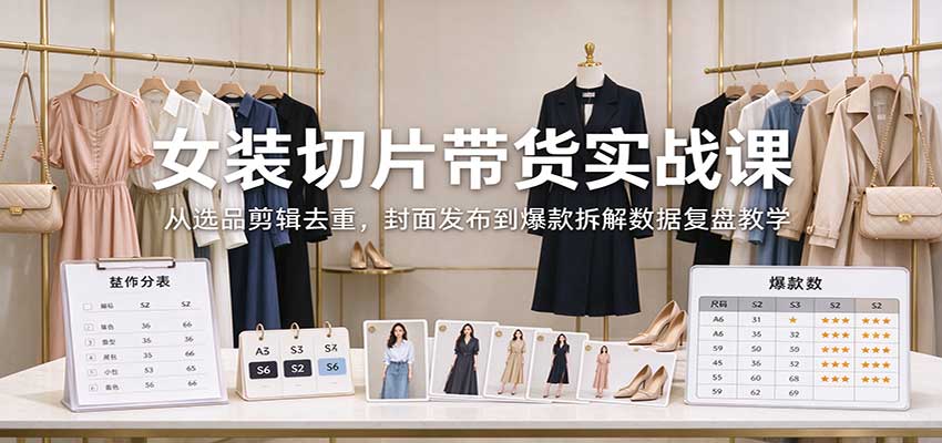 女装切片带货实战：选品剪辑去重封面发布爆款拆解数据复盘