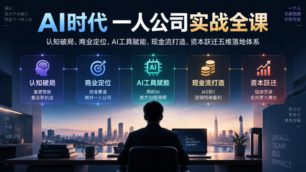 AI时代一人公司实战课：认知定位AI工具现金流资本五维落地