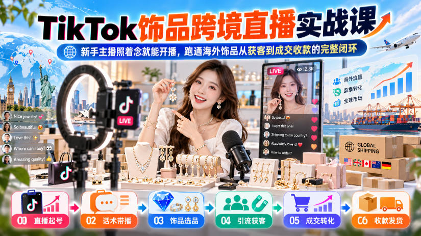 TikTok饰品直播课：新手主播话术+PayPal收款私域闭环