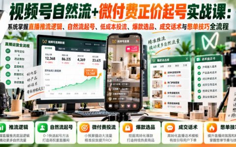 视频号自然流+微付费起号实战课：推流逻辑/投流/选品/话术全流程