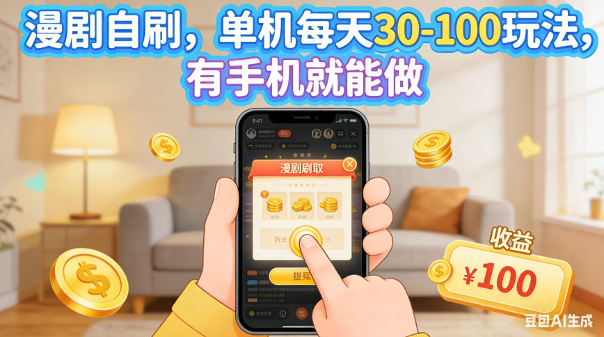 漫剧自刷单机变现30-100步骤玩法，手机可做矩阵放大收益