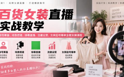 百货女装直播实操课：账号搭建+绿幕起号+流量排查爆单教学