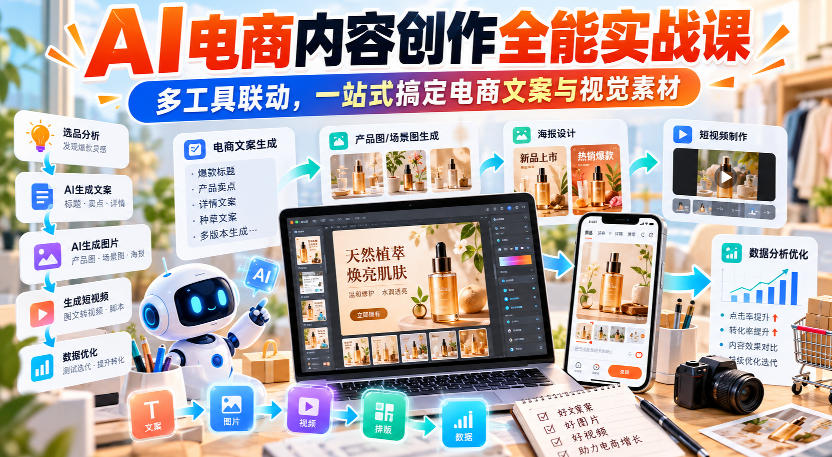 AI电商内容创作实战课：ChatGPT+Midjourney文案视觉全流程