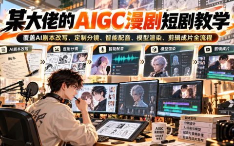 AIGC漫剧短剧全流程教学：AI剧本分镜配音渲染剪辑零基础实战