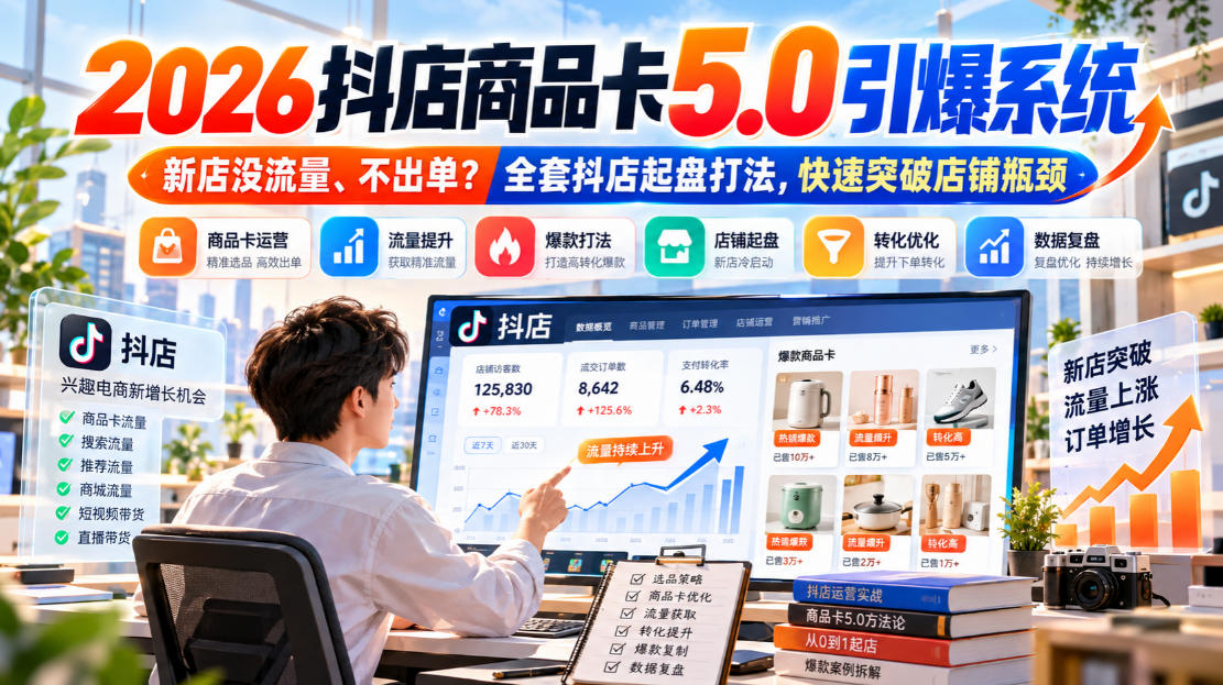 2026抖店商品卡5.0起店打法：新店没流量不出单？千川高投产+活动引流全链路