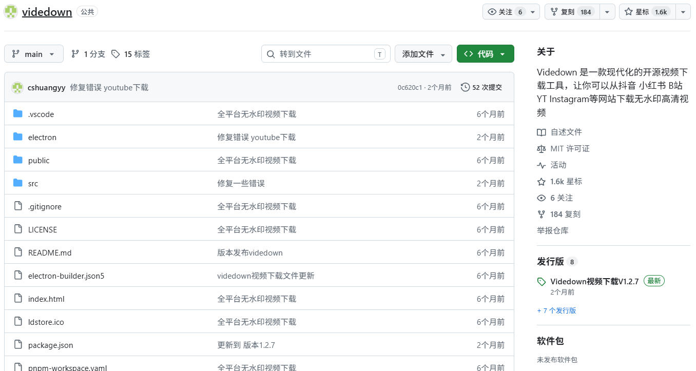 GitHub开源Videdown下载器：小红书抖音B站YouTube视频一键保存
