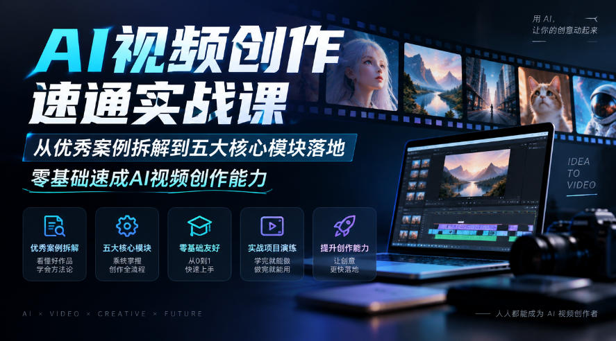 零基础AI视频创作速通实战课｜案例拆解+五大模块落地