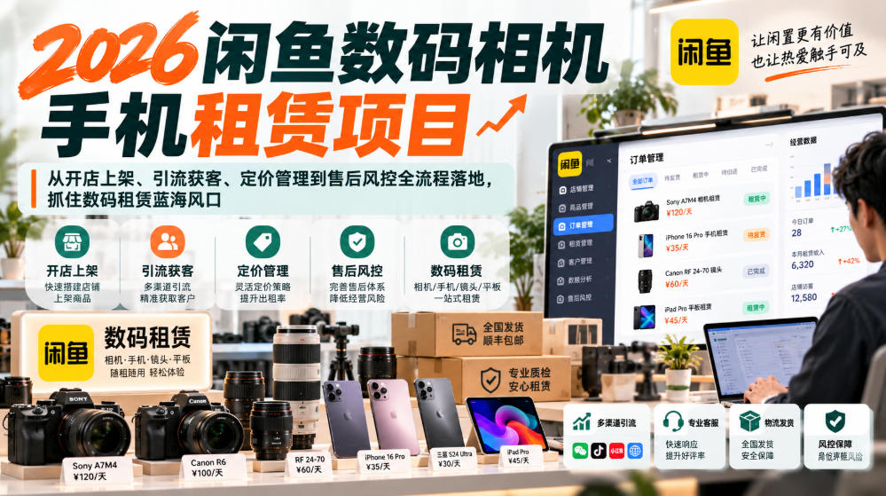 2026闲鱼数码租赁项目课：相机手机开店上架引流获客定价售后风控全流程
