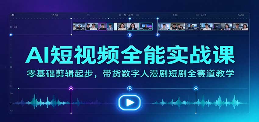 零基础AI短视频实战课：剪辑带货数字人漫剧短剧全流程+提示词资源包