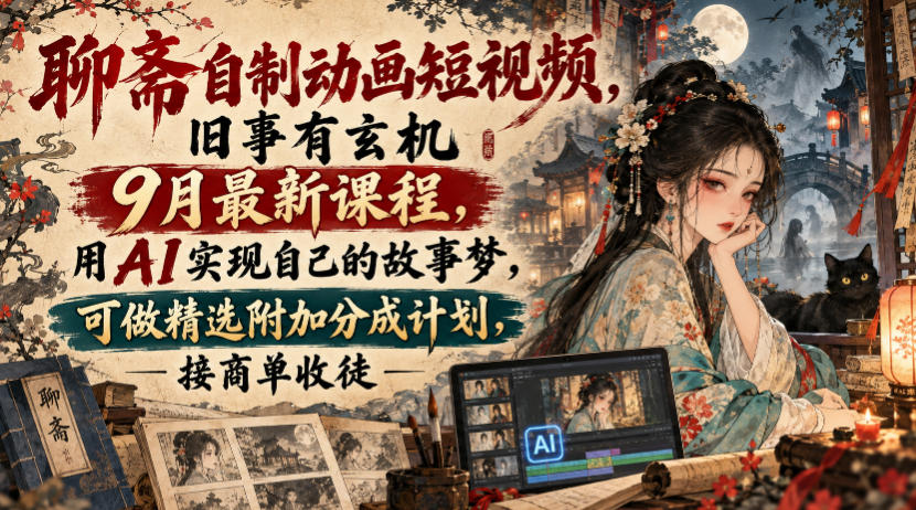 聊斋动画短视频AI课程：提示词分镜生歌剪辑全流程9月最新