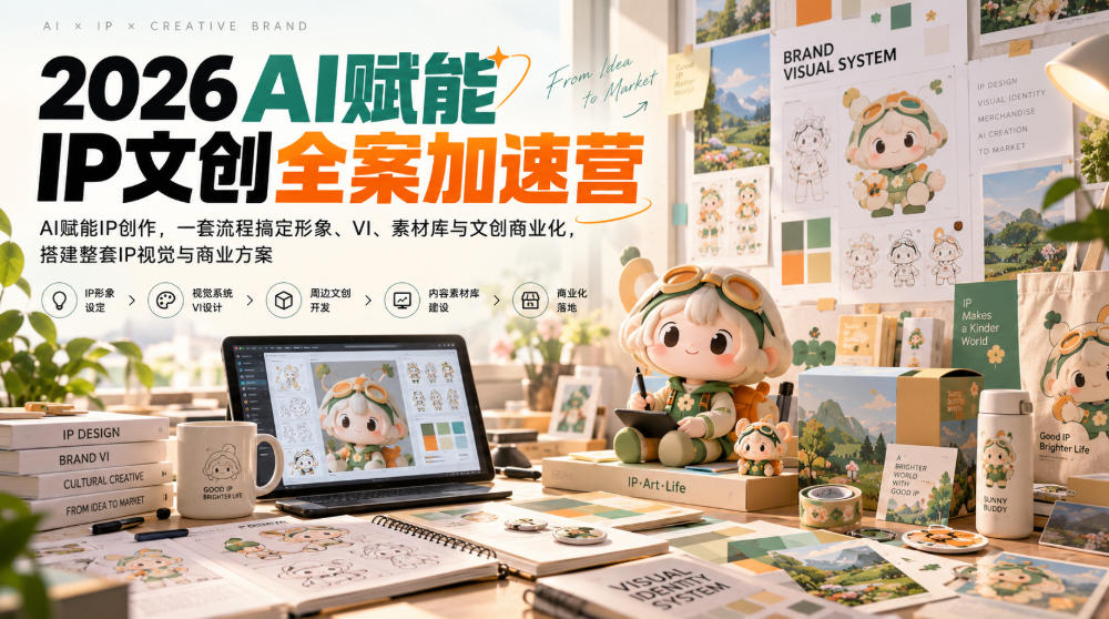 2026 AI赋能IP文创全案加速营：AI绘图+PS+Illustrator搞定IP形象VI素材库与商业化