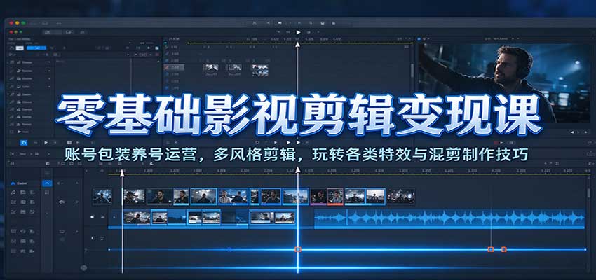 零基础影视剪辑变现课：账号养号运营+多风格混剪特效全攻略