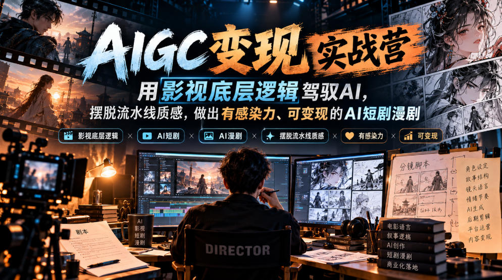AIGC变现实战营：影视底层逻辑驾驭AI，告别流水线质感做可变现短剧漫剧