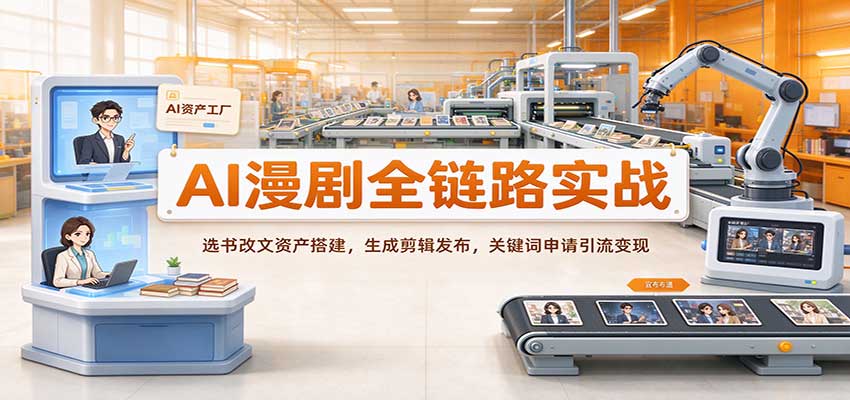 AI漫剧全链路实战：零基础选书改文资产搭建+AI生成剪辑多平台发布关键词变现