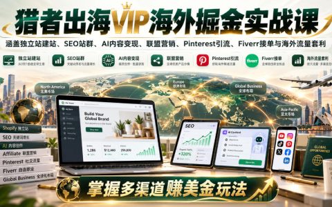 猎者出海VIP实战课：独立站SEO站群AI变现联盟营销Pinterest引流Fiverr接单海外流量套利