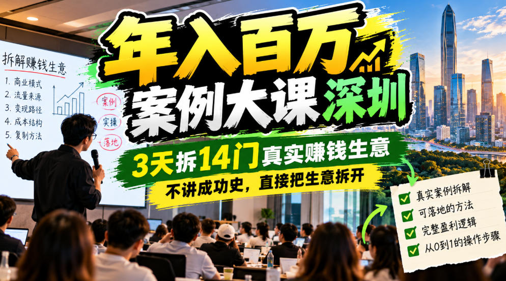 深圳年入百万案例大课:3天拆14门真实赚钱生意,不讲成功史 深圳年入百万案例大课:3天拆14门真实赚钱生意,不讲成功史
