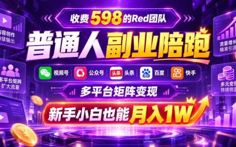 Red团队副业陪跑598：视频号公众号头条快手百度多平台矩阵变现，AI图文引流新手变现1W