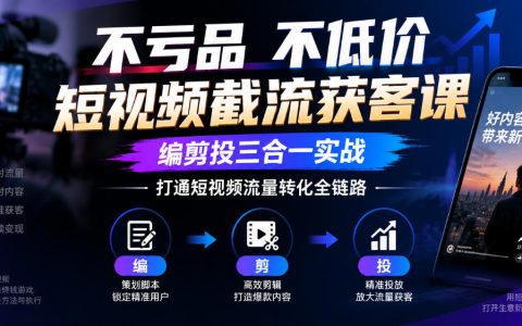 短视频截流获客课：编剪投三合一实战，不亏品不低价精准引流