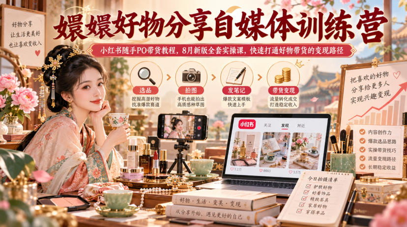 嬛嬛好物分享训练营｜小红书随手PO带货教程8月新版，含爆品库标题库起号逻辑